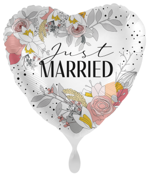 Folienballon - Just Married, Abstrakte Blumen - ø 43cm